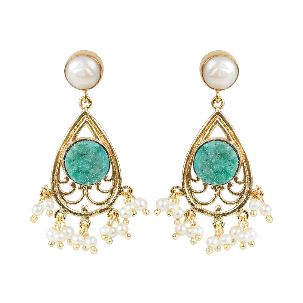 Earring Lustre Stone  - Turquoise / Pearl