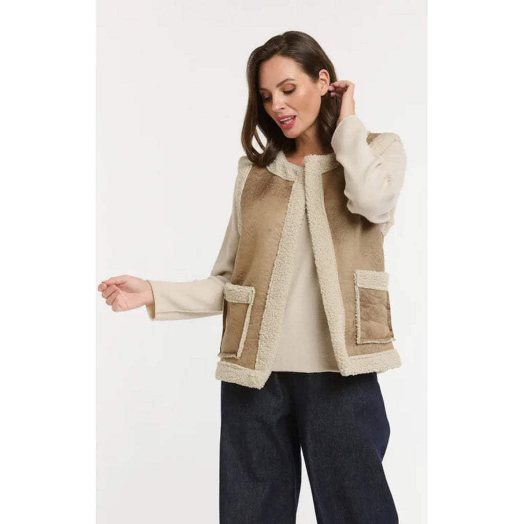 Gilet Faux Shearling Lined - Beige