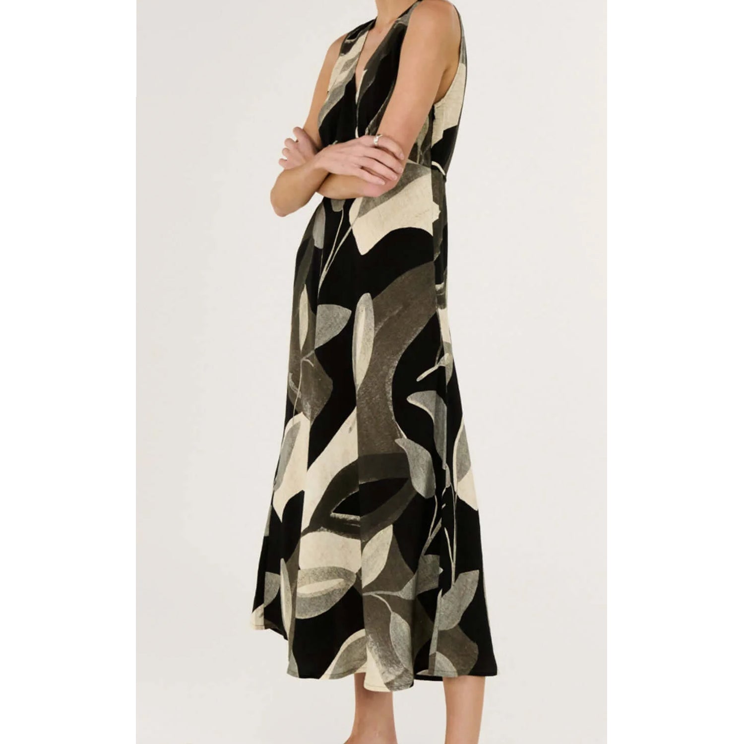 Dress Leona Bias Midi - Dark Leaf Garden