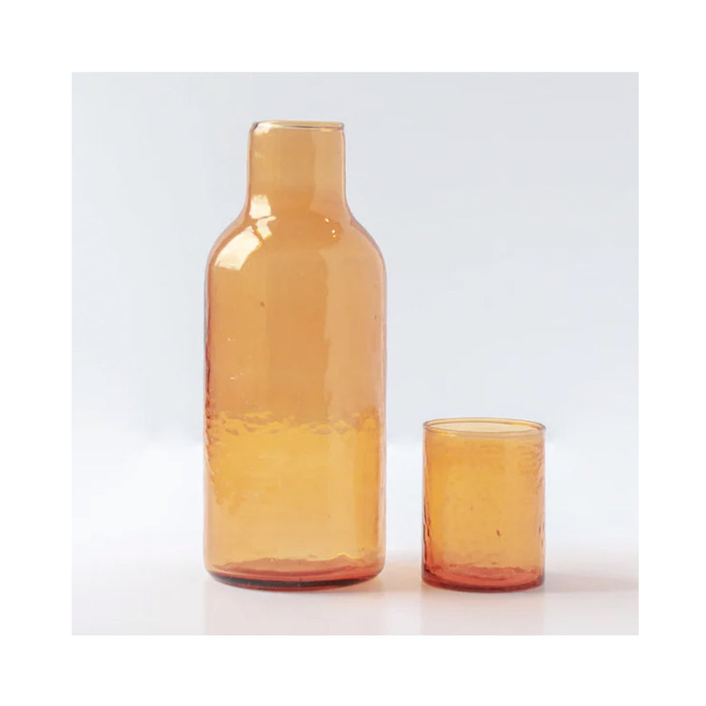 Carafe & Cup Handblown & Hammered Glass - Amber
