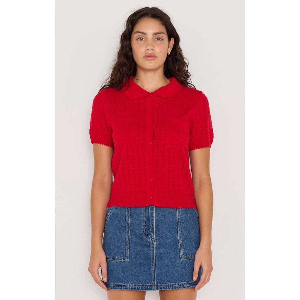Top Lila Pointelle Knit Tee - Red