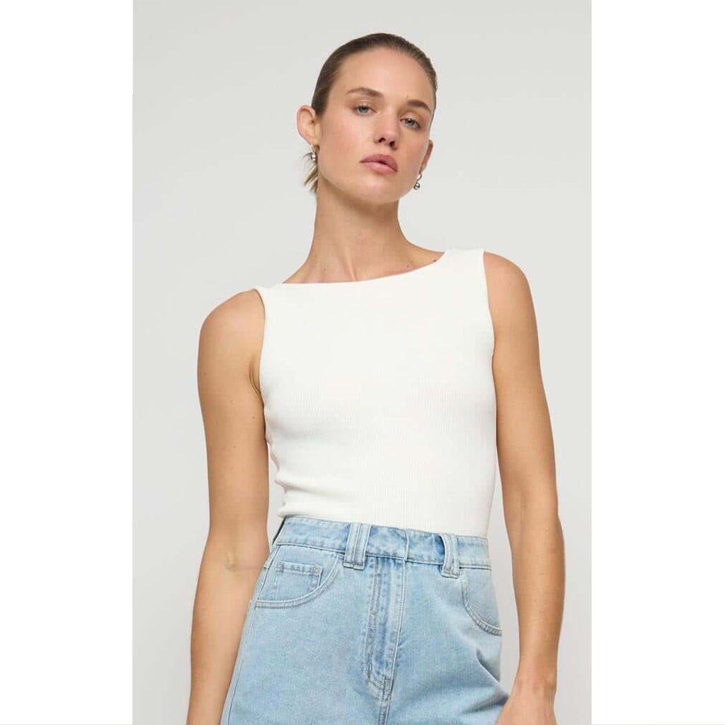 Top Moda Reversible Knit Tank - White