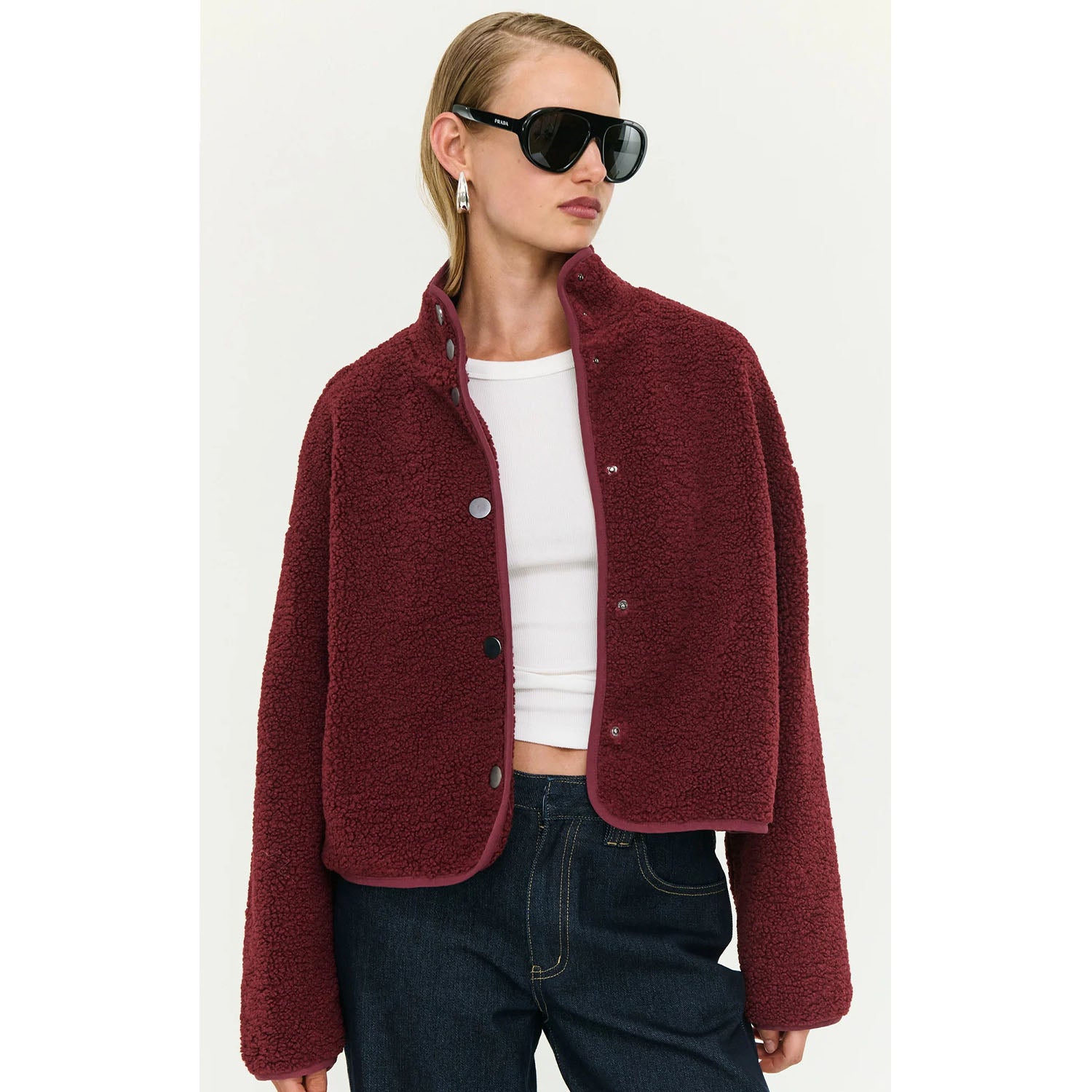 Jacket - Katya Crop Sherpa Merlot