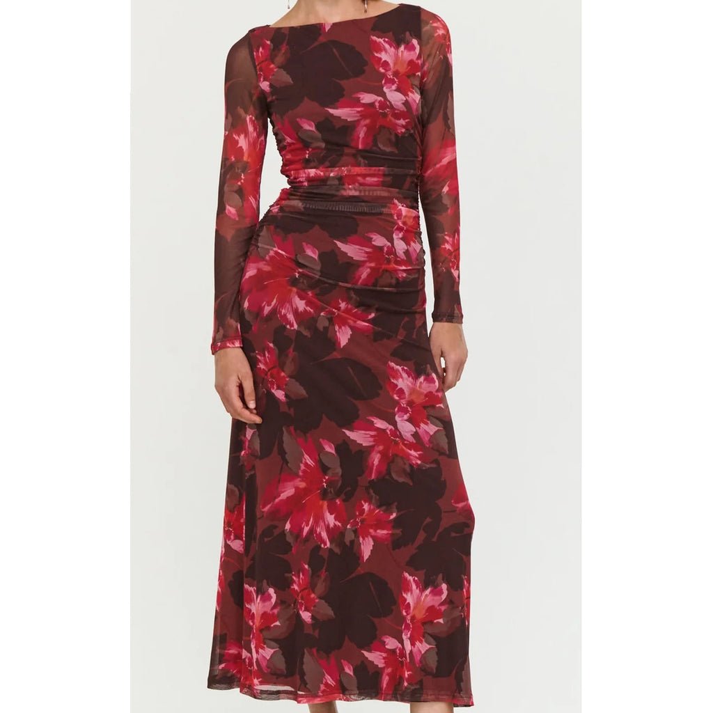 Dress - Amyra Mesh Midi Bordeaux Garden