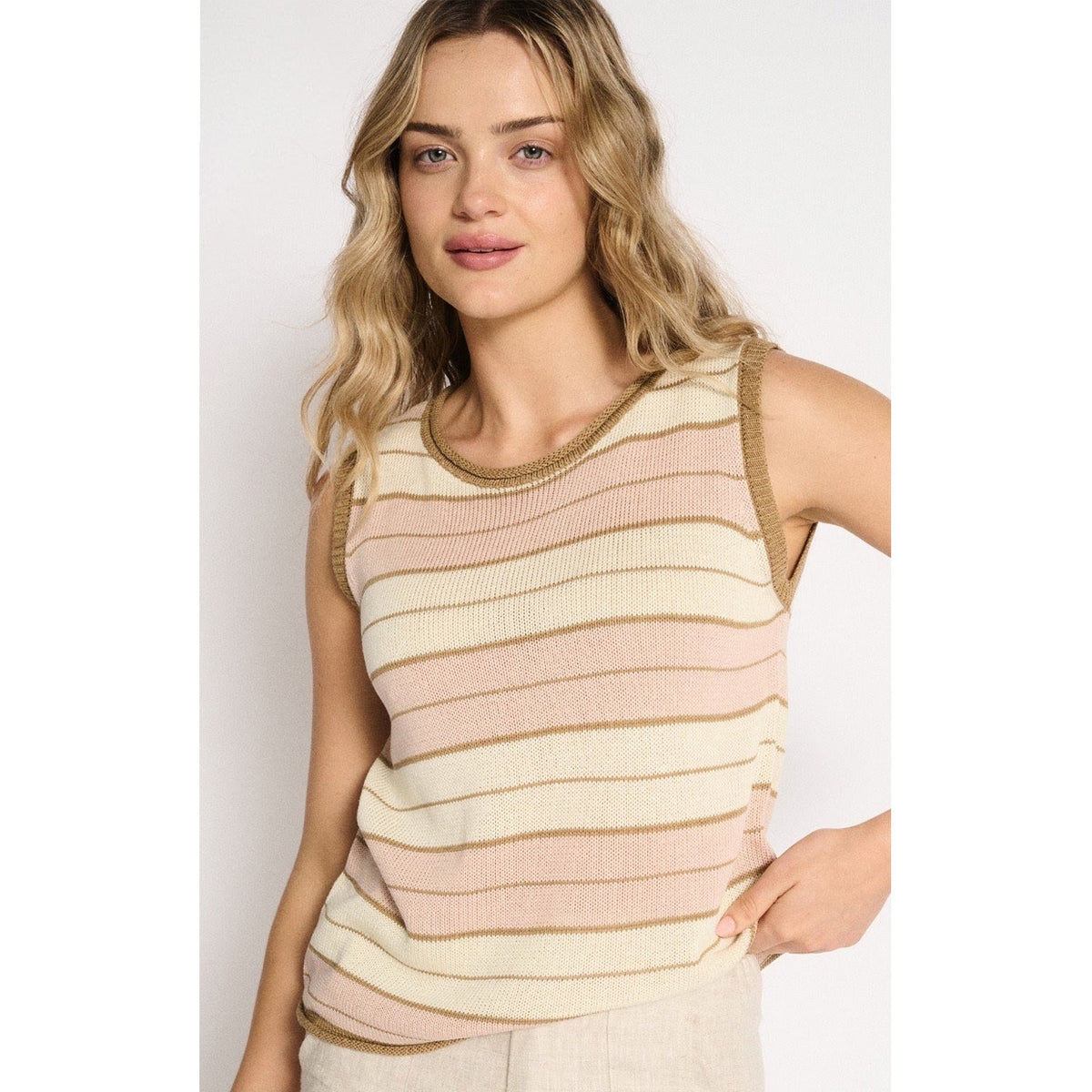 Tank Solene Stripe - Dusty Pink