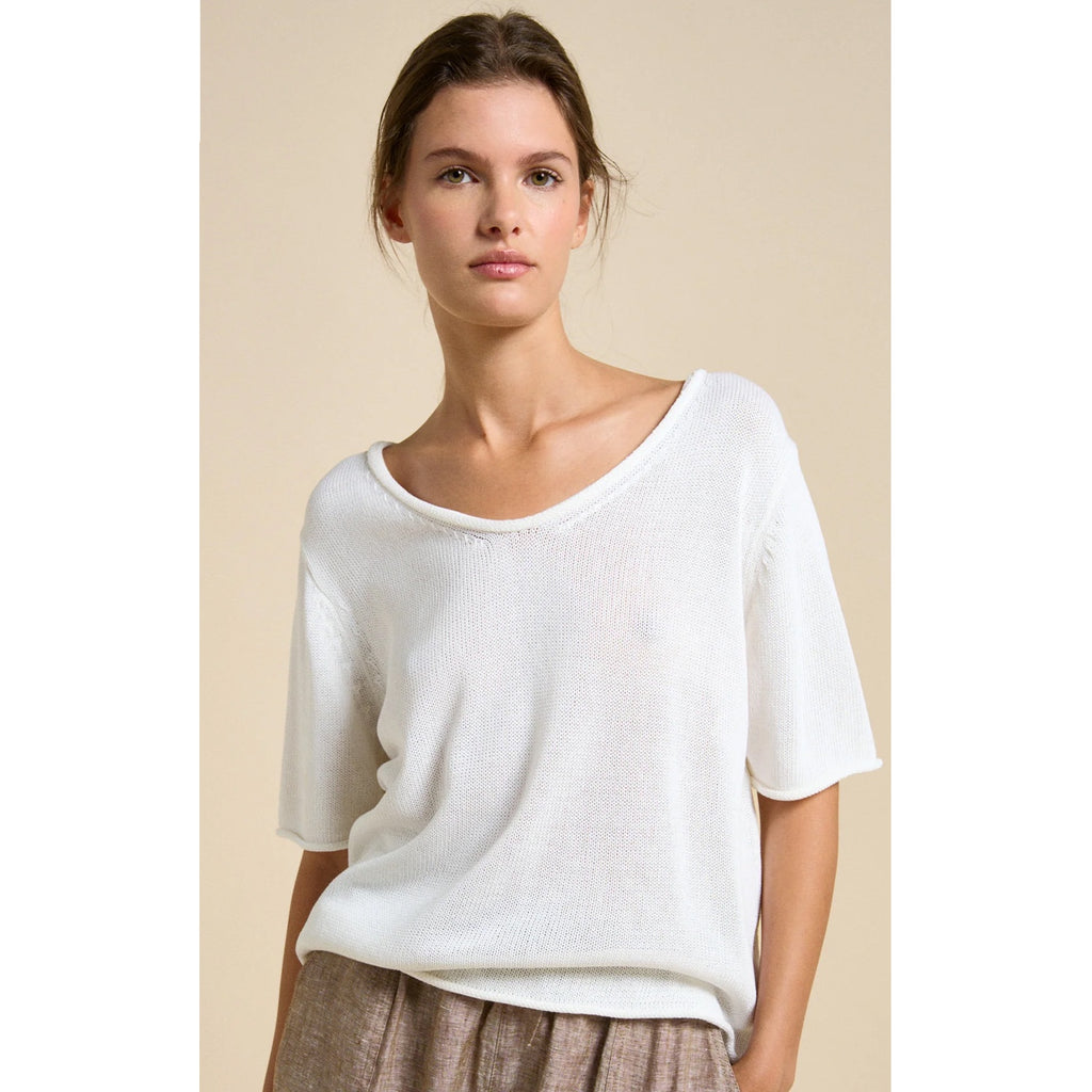 Top Scoop Neck Spring Tee - White