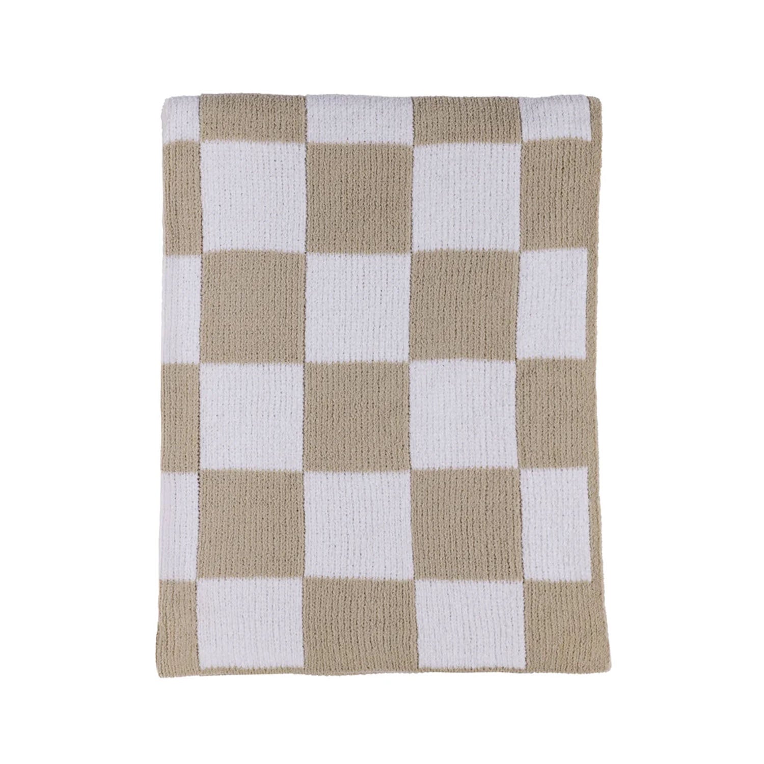 Chenille Knitted Blanket - Checkered Taupe