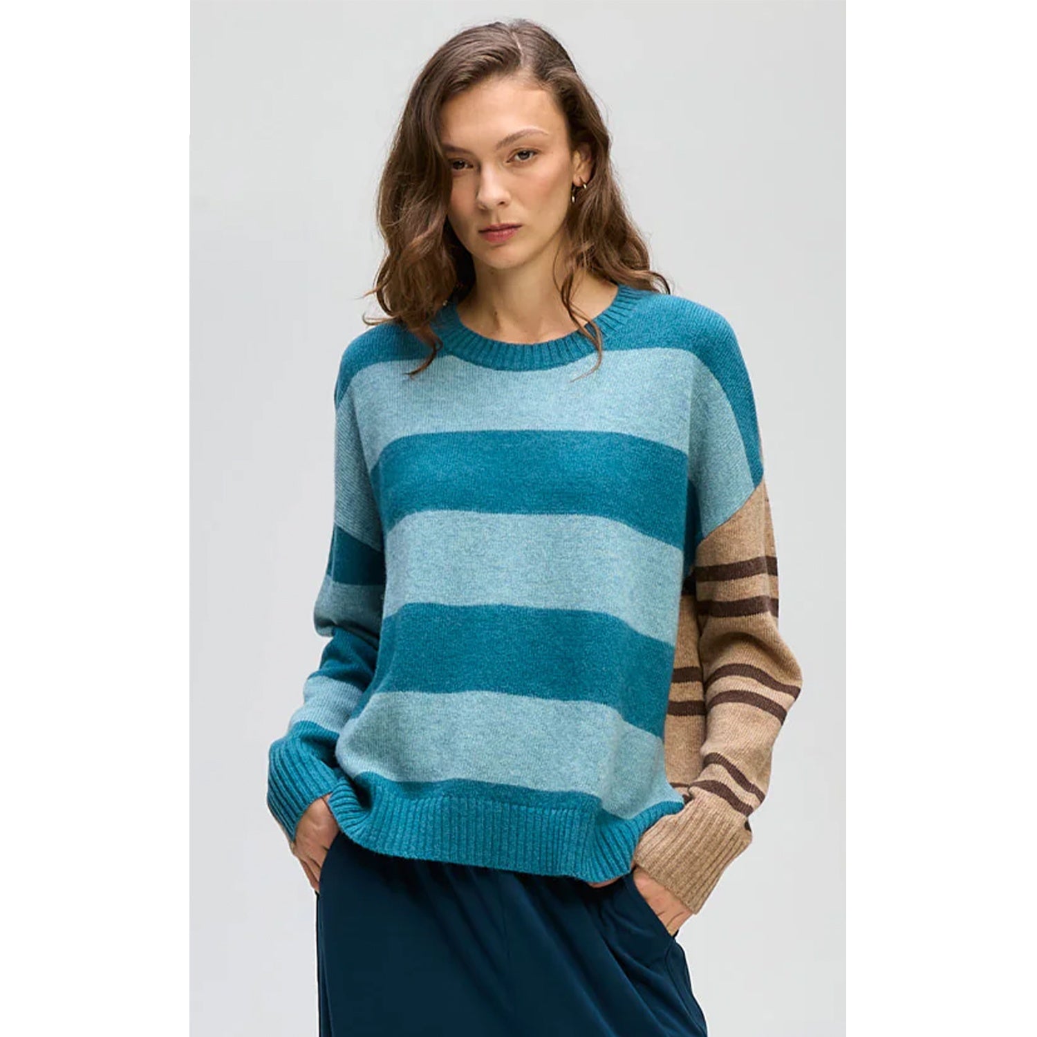 Knit Groove Stripe Crew - Teal