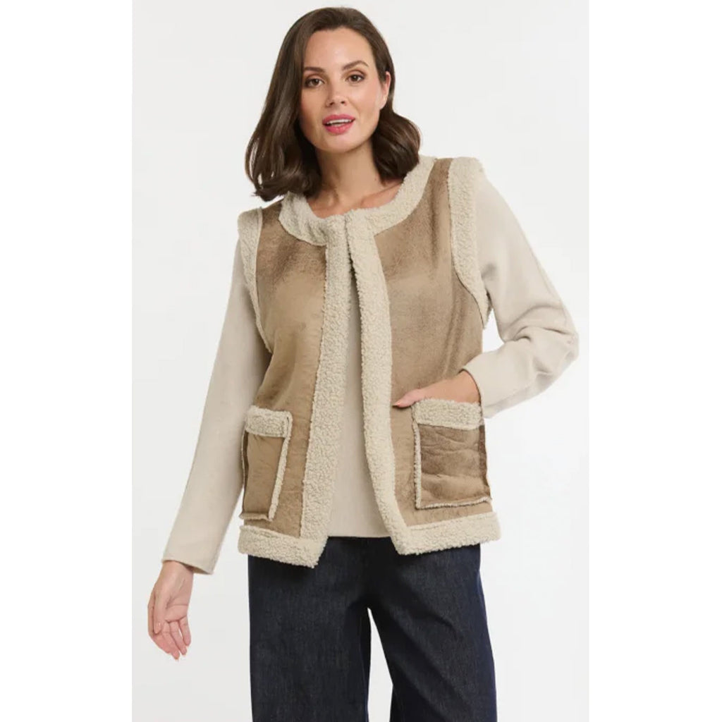 Gilet Faux Shearling Lined - Beige