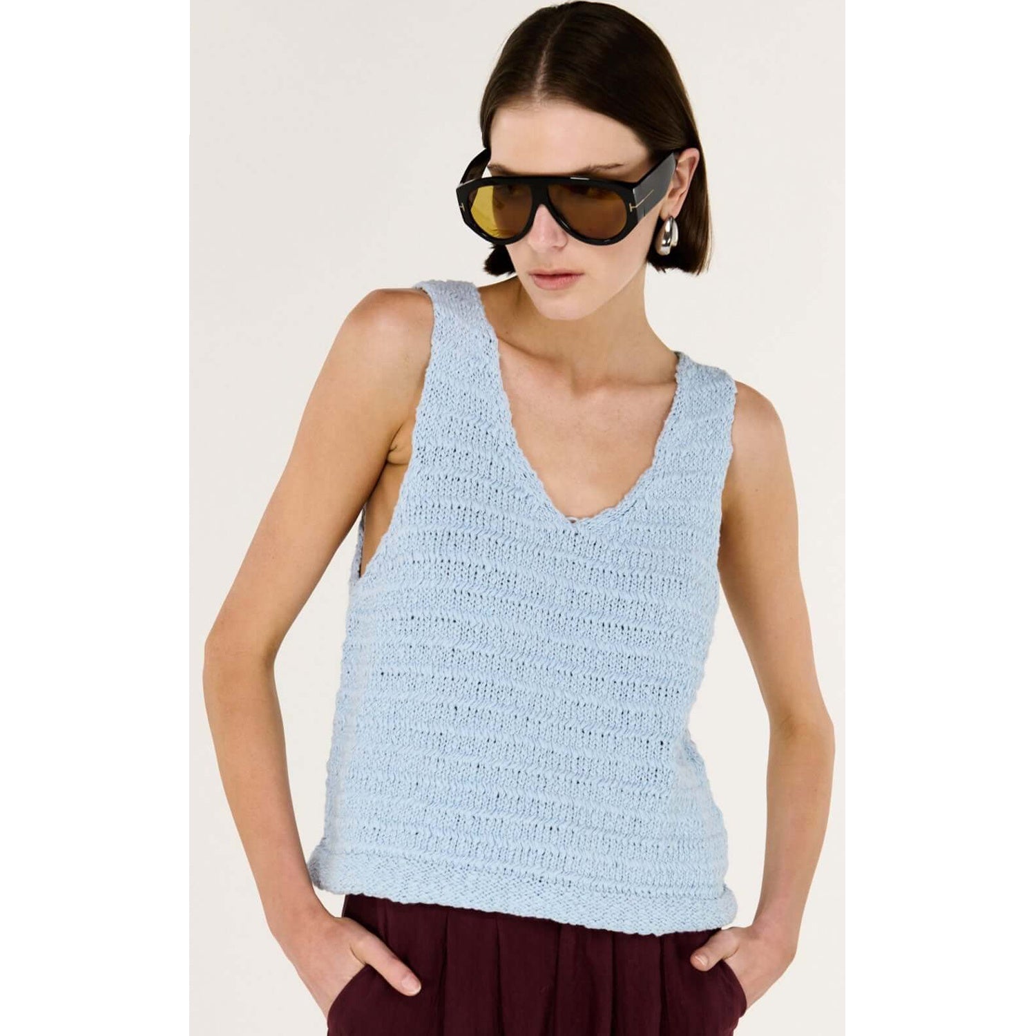 Top Indie Knit Tank - Baby Blue