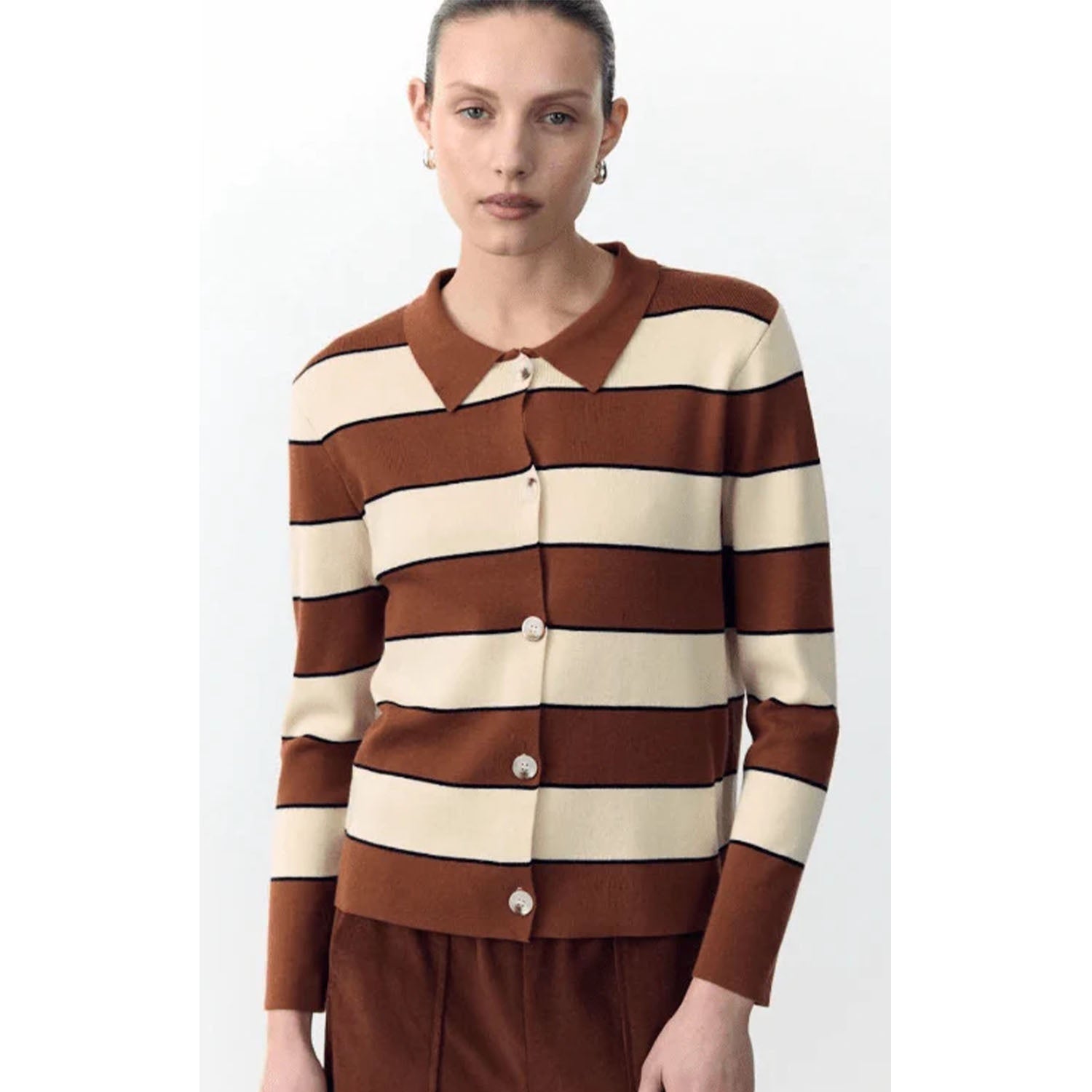 Cardigan Noah - Rust & Cream Stripe