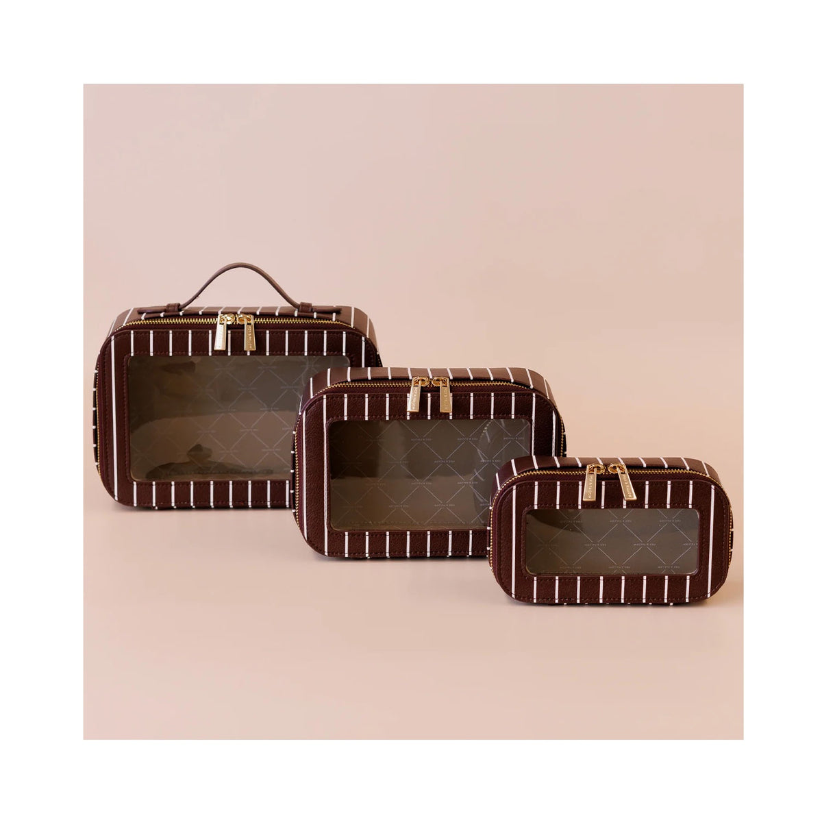 Cosmetic Nested Trio Set - Merlot Pinstripe