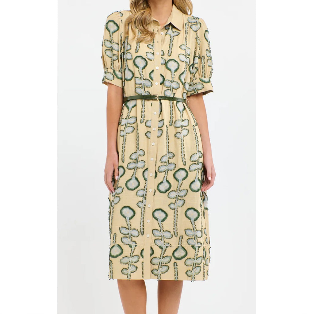 Dress Eden Embroidered - Sand & Green