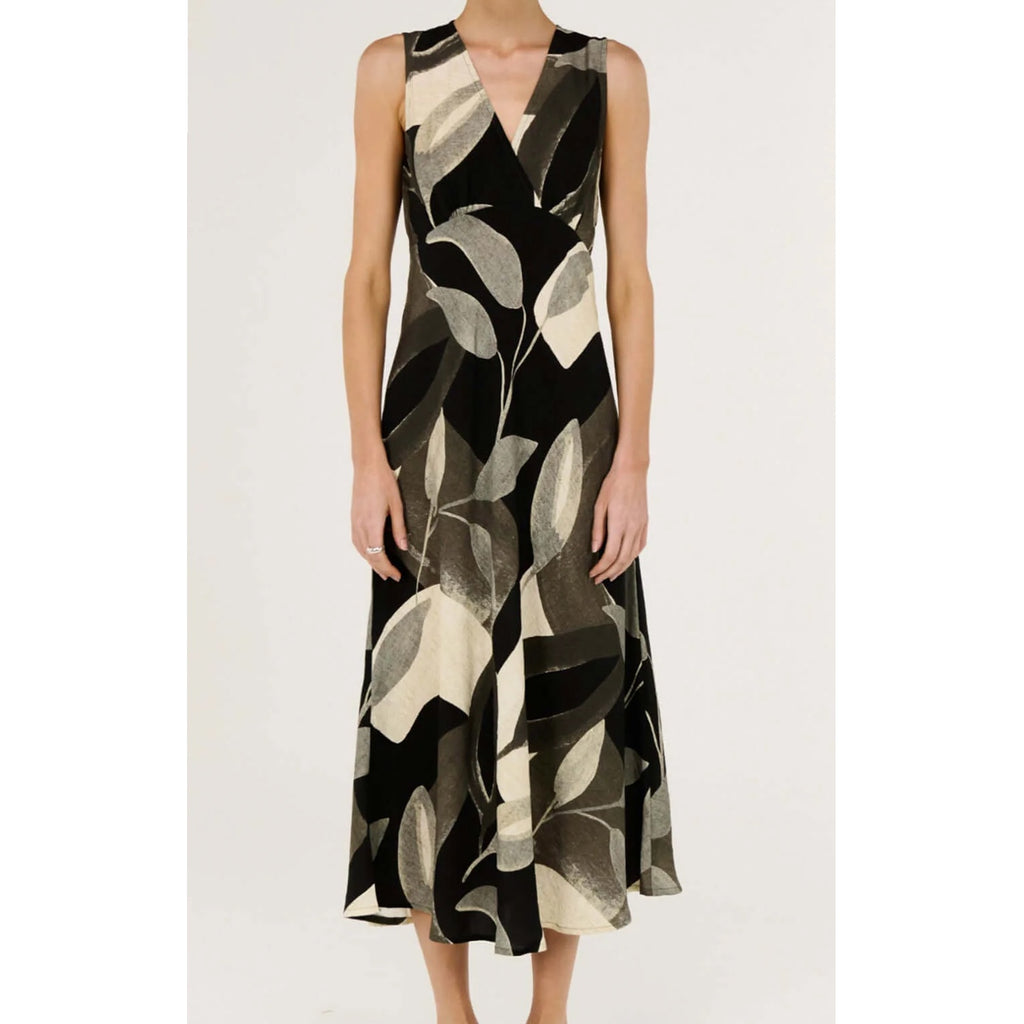 Dress Leona Bias Midi - Dark Leaf Garden