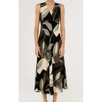 Dress Leona Bias Midi - Dark Leaf Garden