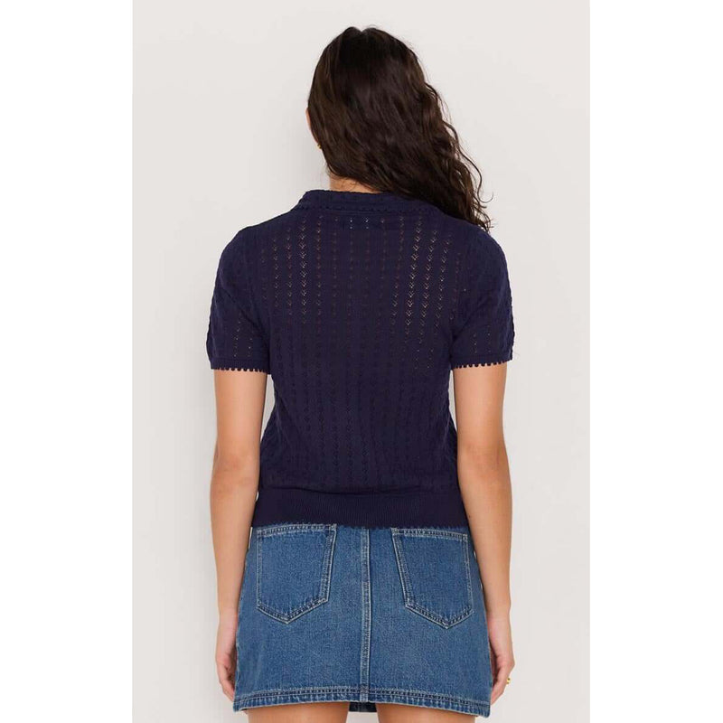 Top Lila Pointelle Knit Tee - Navy
