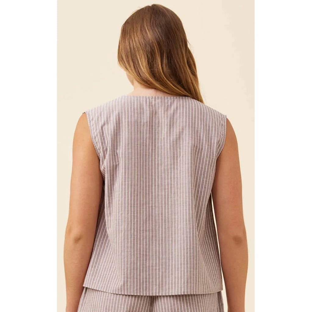 Top Lyndell Button Tank - Taupe
