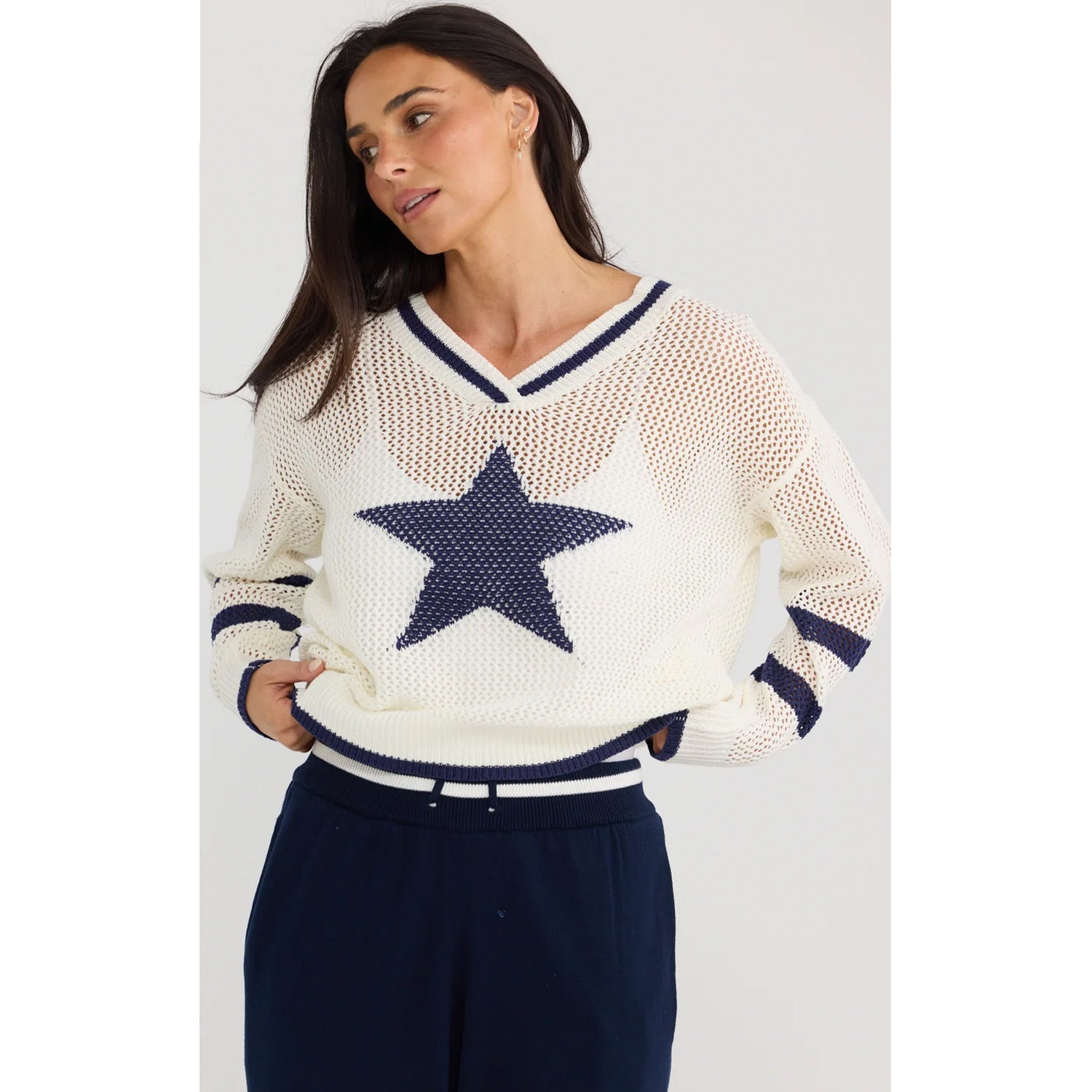 Knit McKinney - White w Navy Star