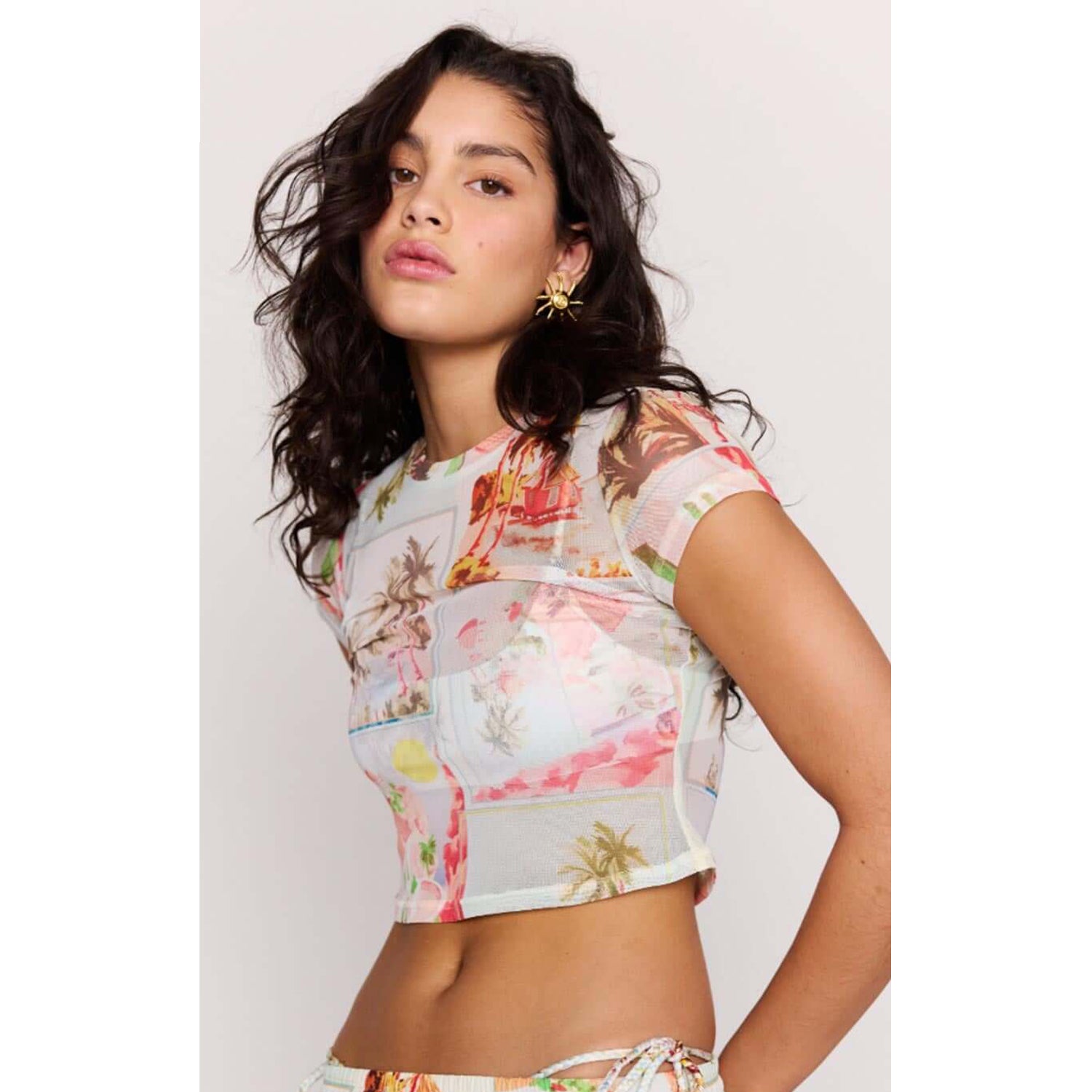 Top Dolce Mesh Baby Tee - Vintage Postcards