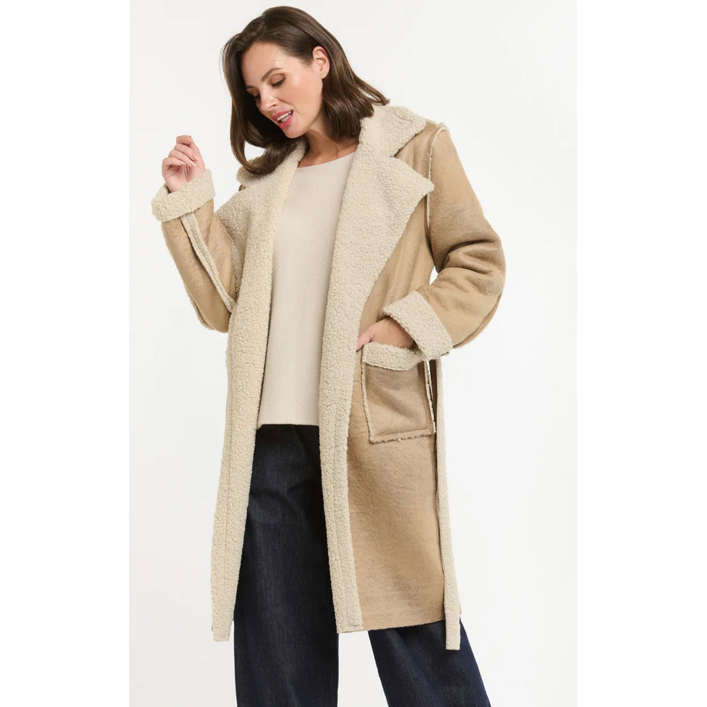 Coat Faux Shearling Lined - Beige