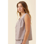Top Lyndell Button Tank - Taupe