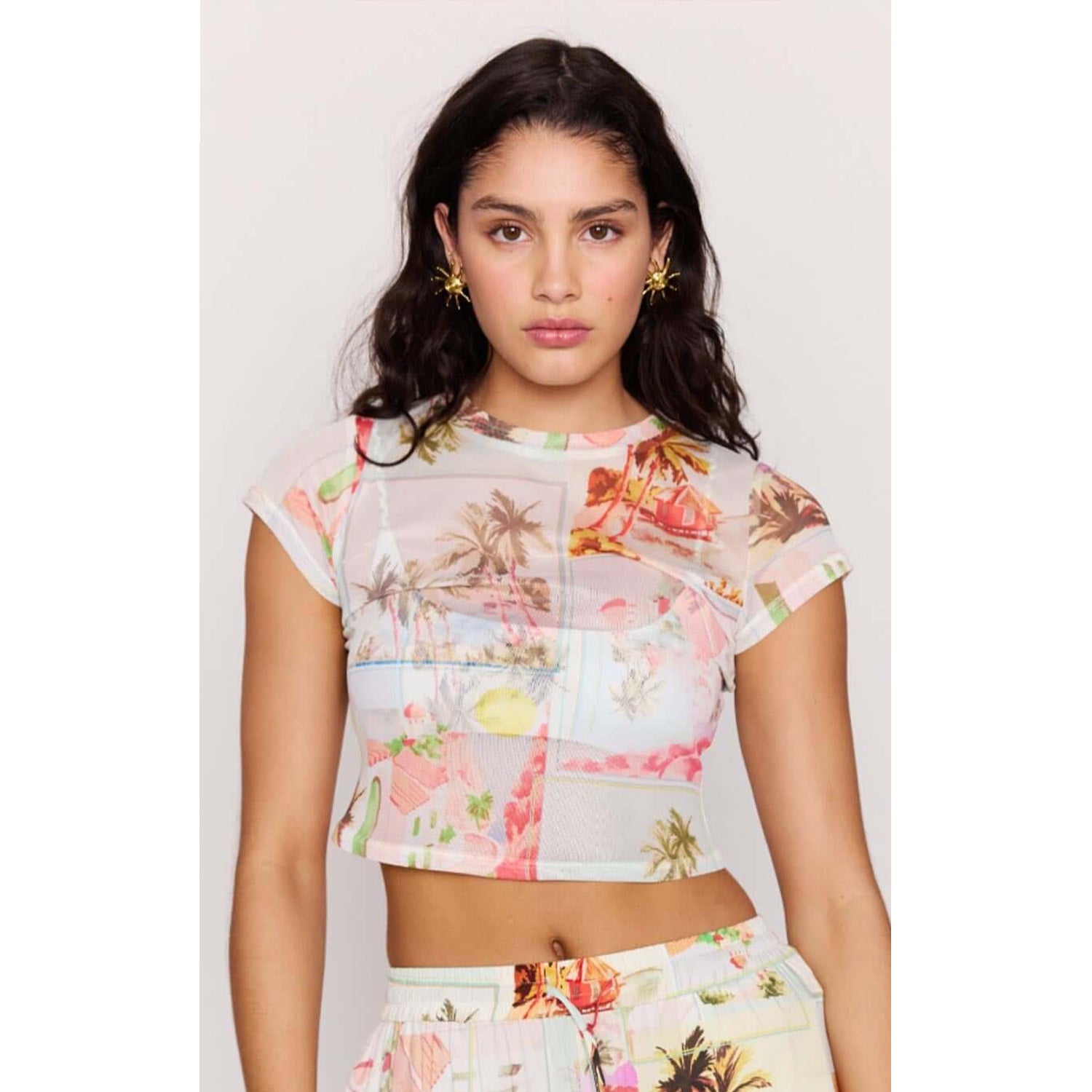 Top Dolce Mesh Baby Tee - Vintage Postcards