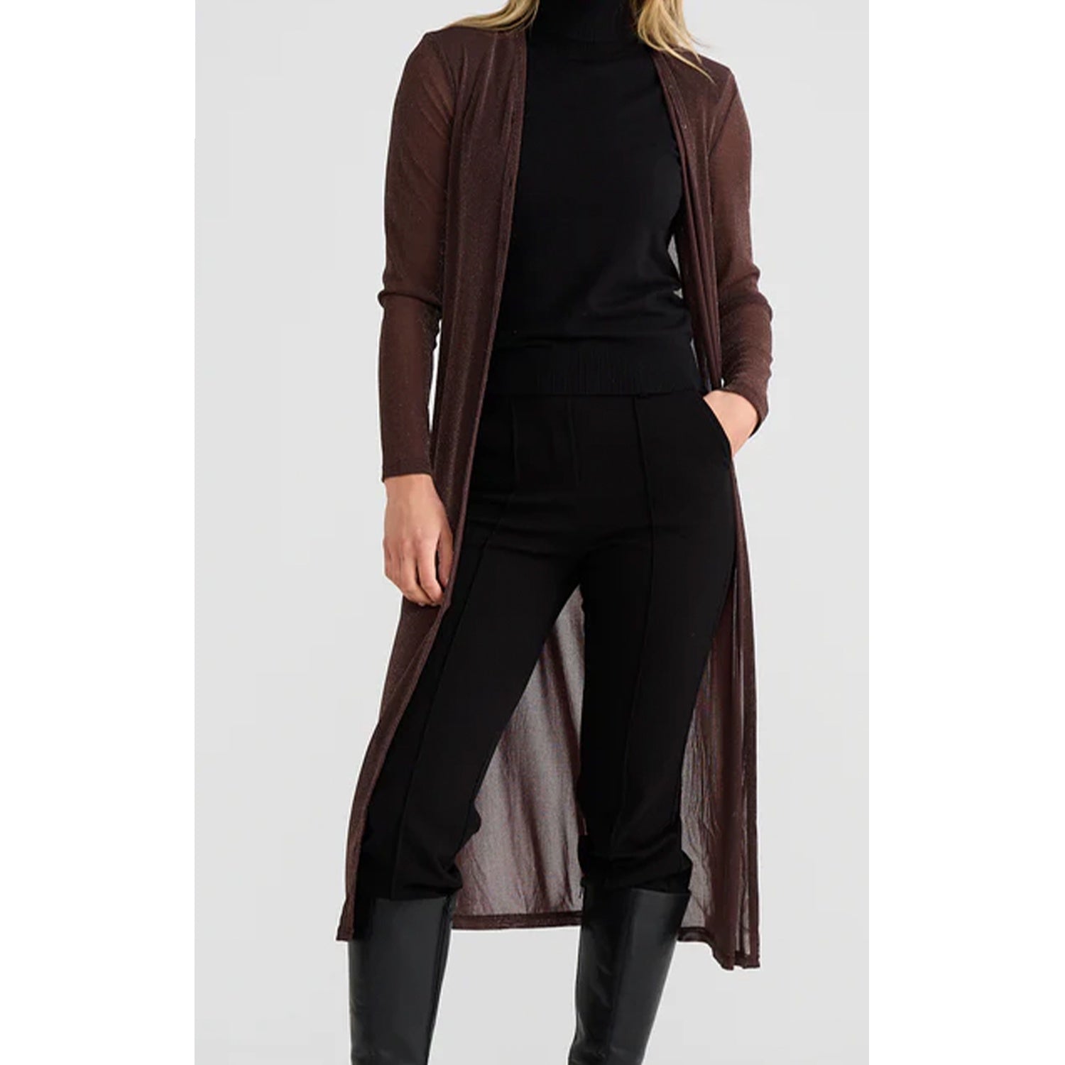 Knit Soiree Long Cardi - Chocolate Glitter