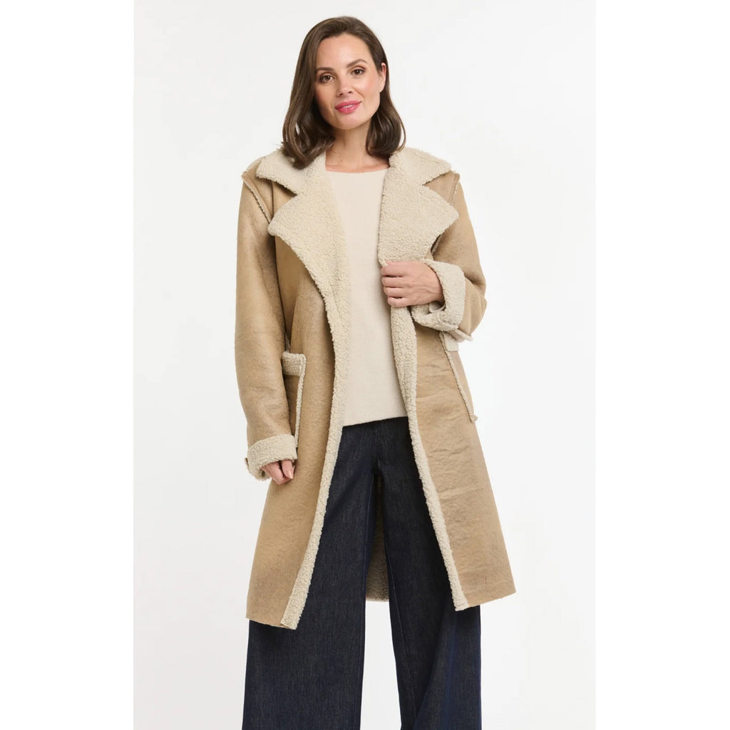 Coat Faux Shearling Lined - Beige