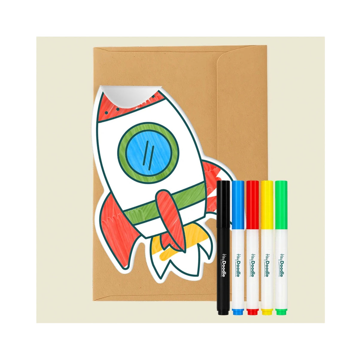 Hey Doodle Reusable Greeting Card - Rocket