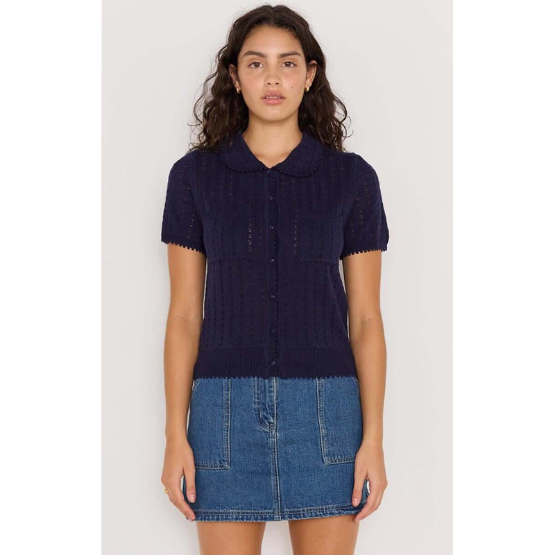 Top Lila Pointelle Knit Tee - Navy