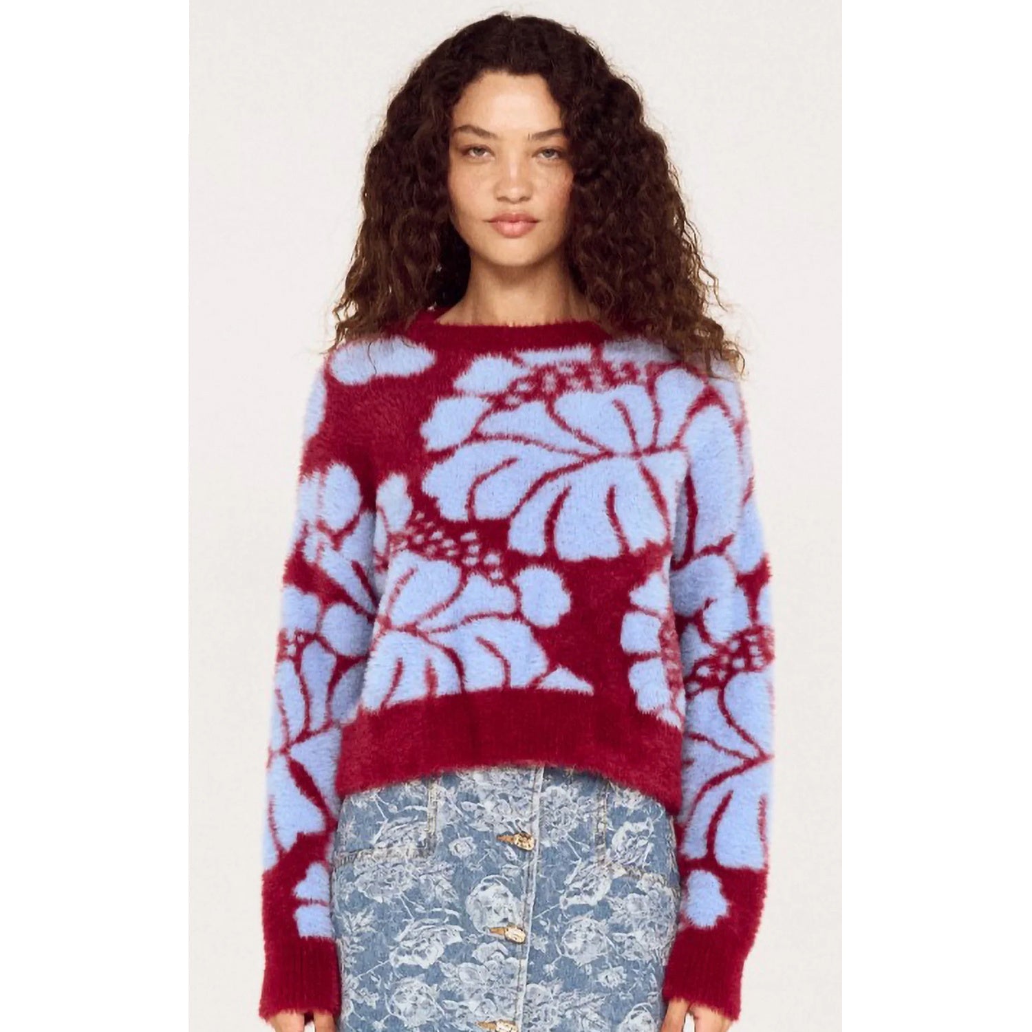 Knit Amara Intarsia - Wine & Bluebell Floral