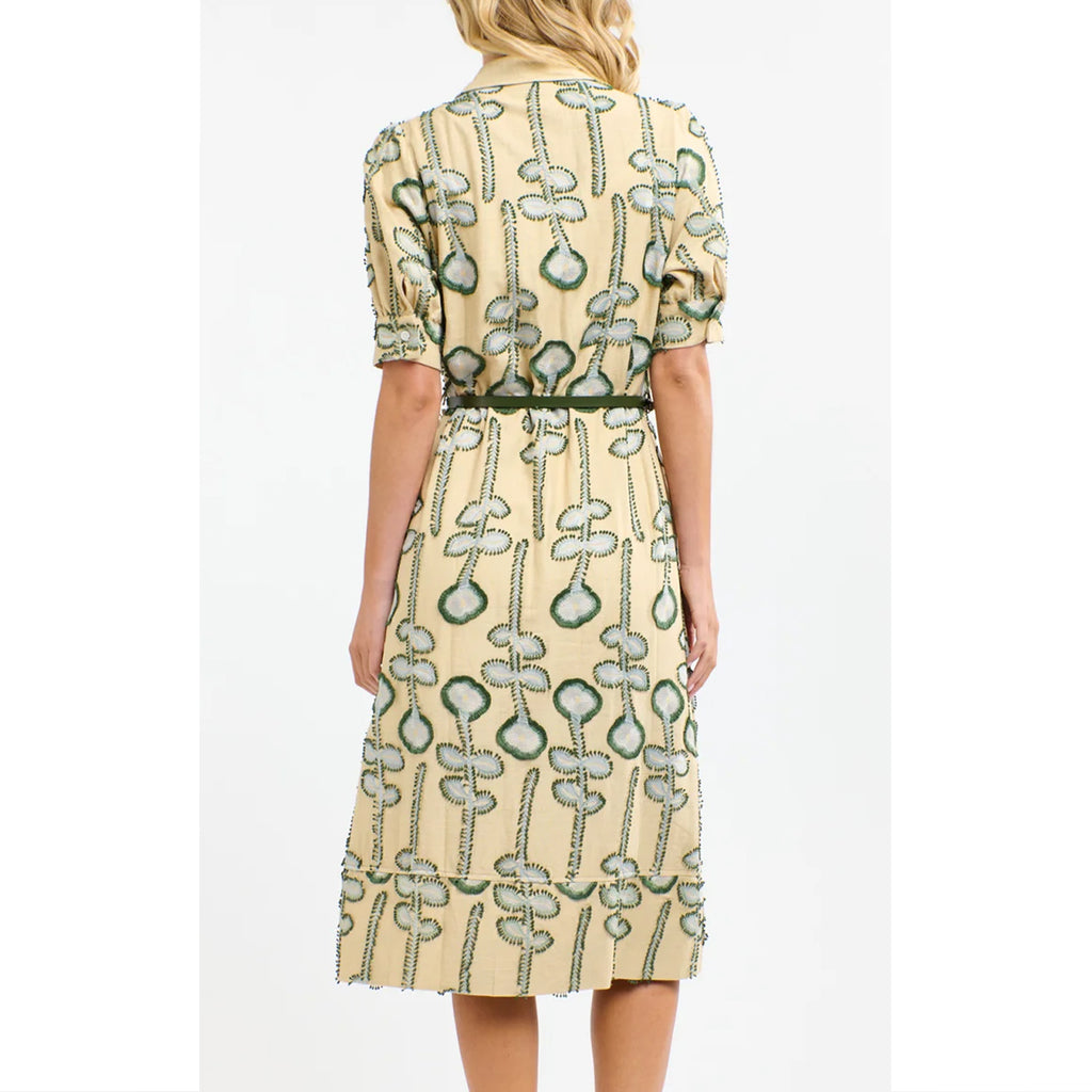 Dress Eden Embroidered - Sand & Green