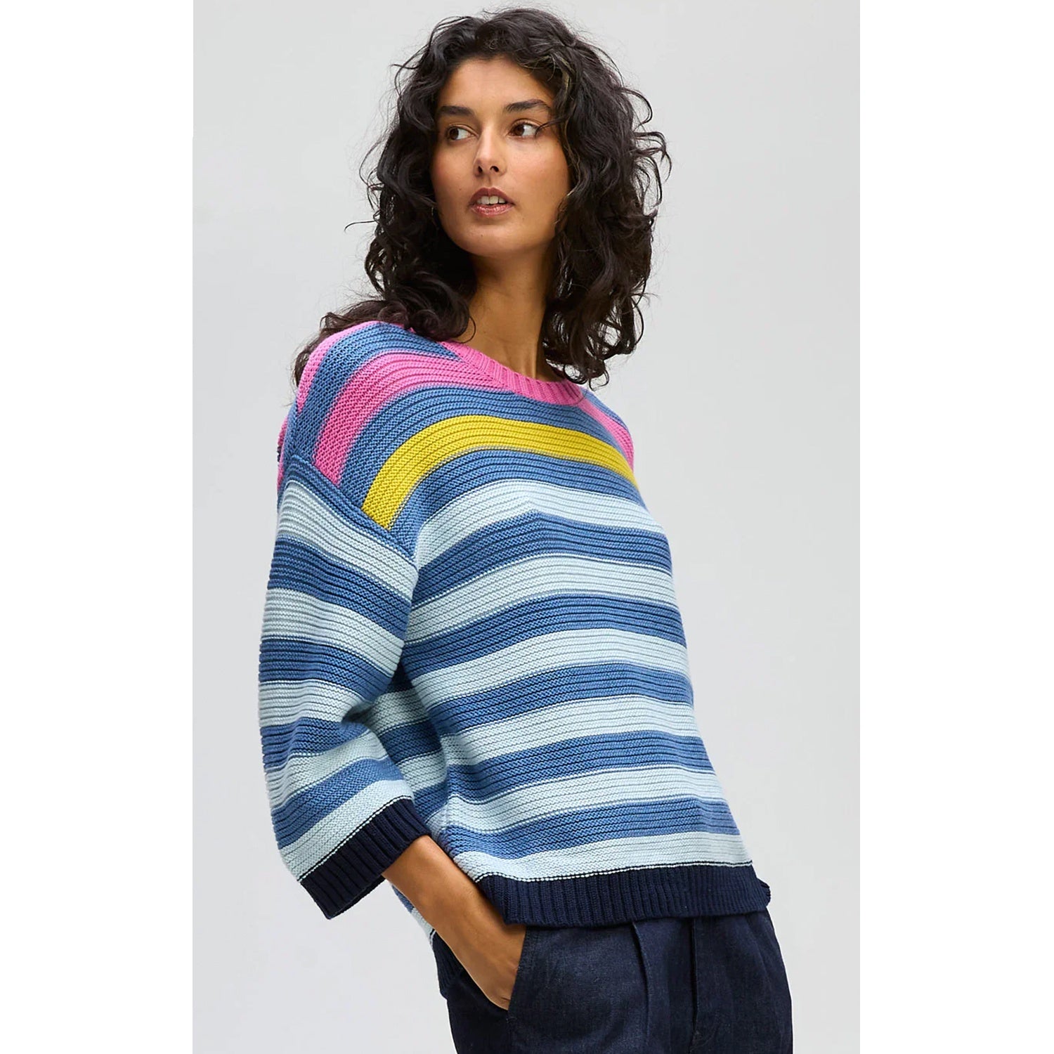 Knit Chunky Stripe Crew - Denim