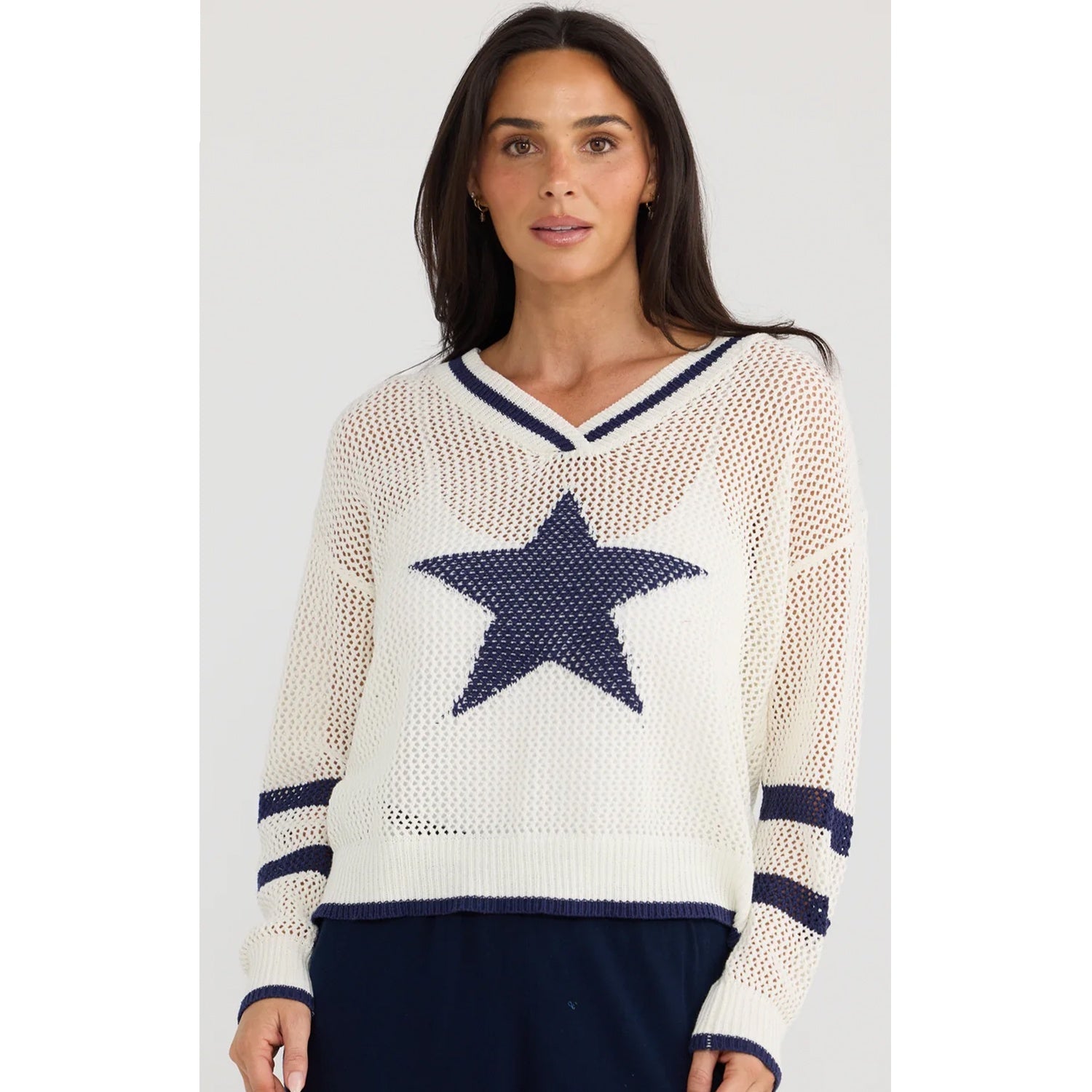 Knit McKinney - White w Navy Star