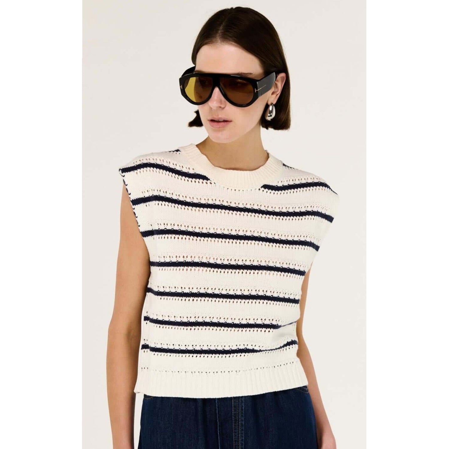 Top Darcy Knit Tank - Navy & White