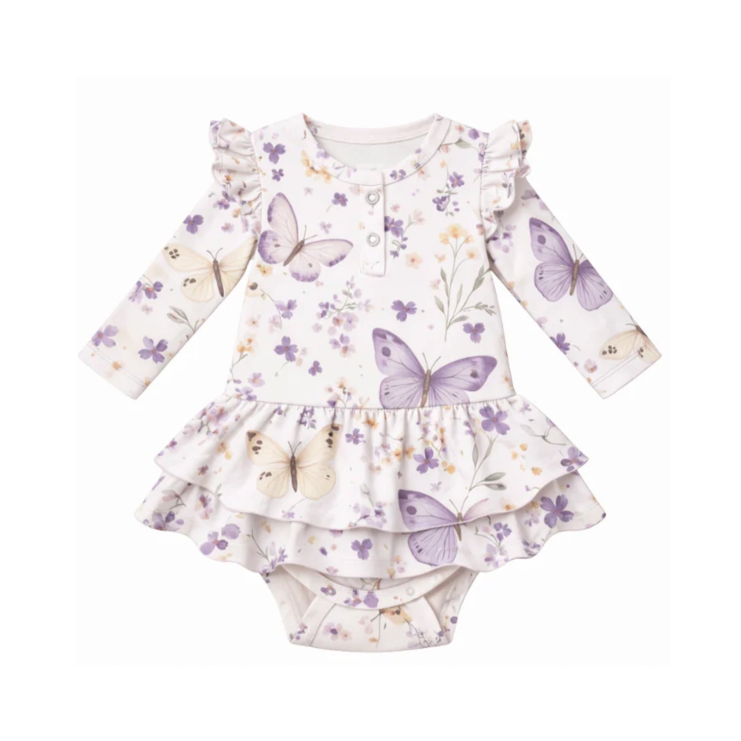 Bodysuit Dress - Lilac Butterflies