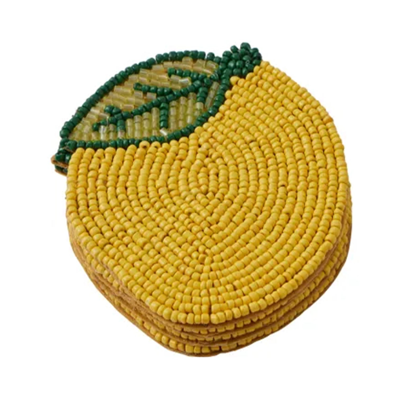 Coasters Citron S/4 Beaded 10cm Yellow