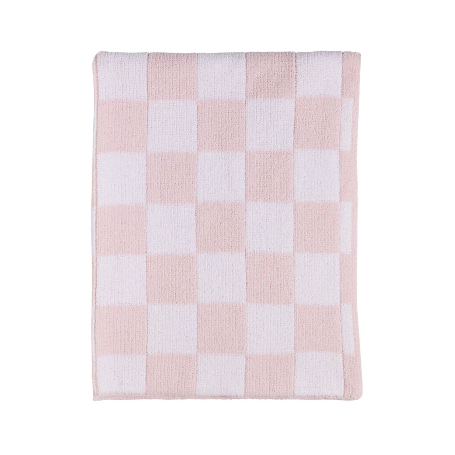 Chenille Knitted Blanket - Checkered Pink