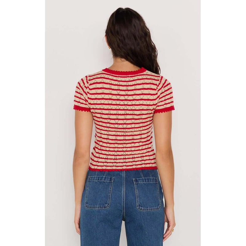 Top Chloe Stripe Knit Tee - Red & Beige