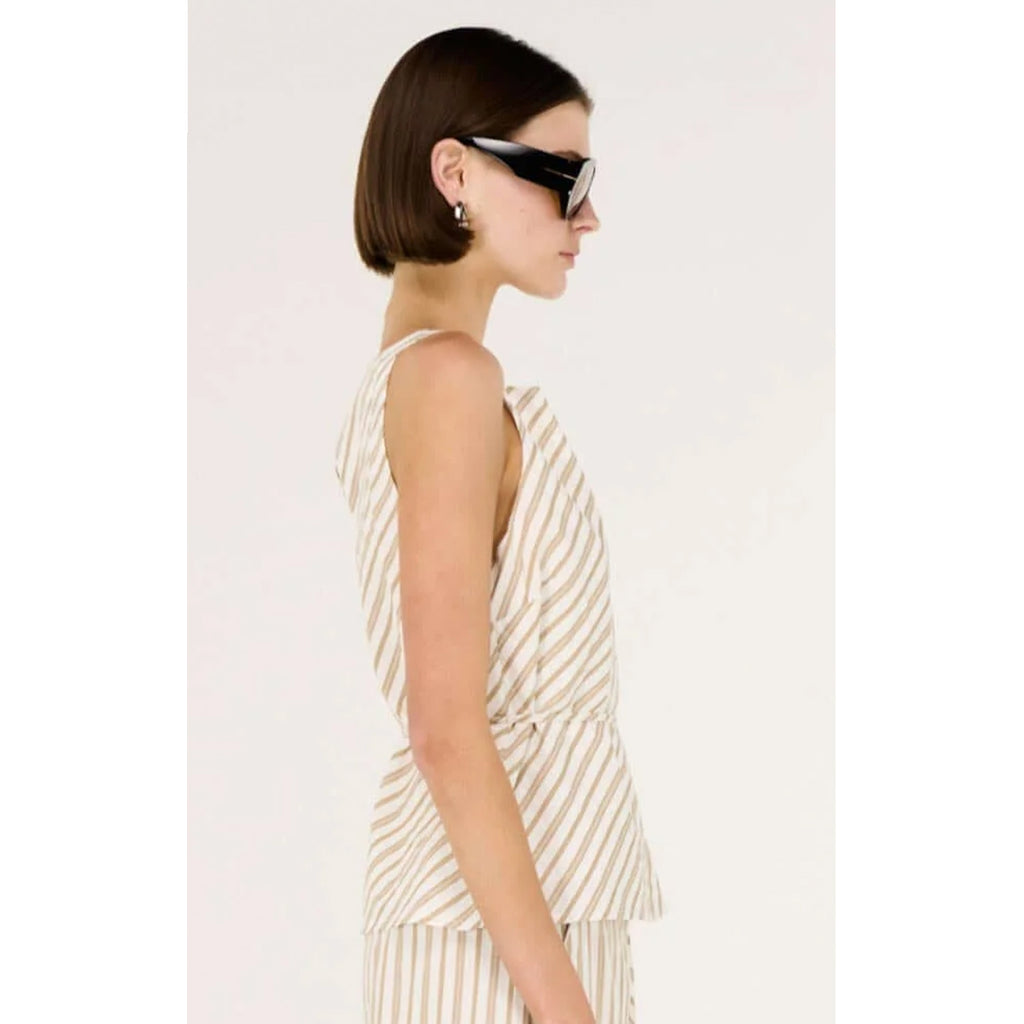 Top Lola Tie Waist - Taupe & White Stripe