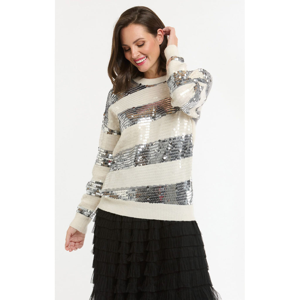 Jumper Sequin Striped ONE SIZE - Cream & Grey