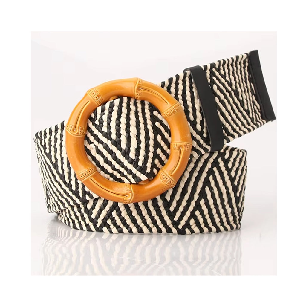Belt Round Bamboo Buckle - Black and White
