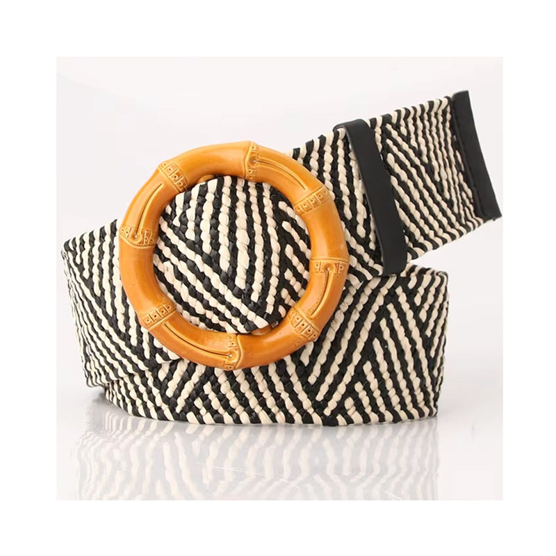 Belt Round Bamboo Buckle - Black and White
