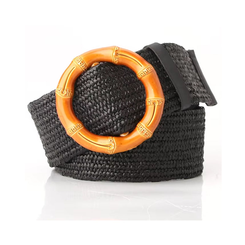 Belt Round Bamboo Buckle - Black