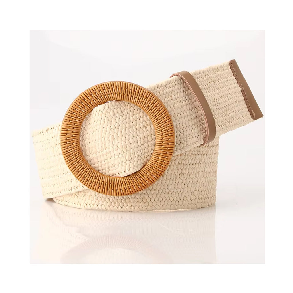 Belt Round Rattan Buckle - Ivory