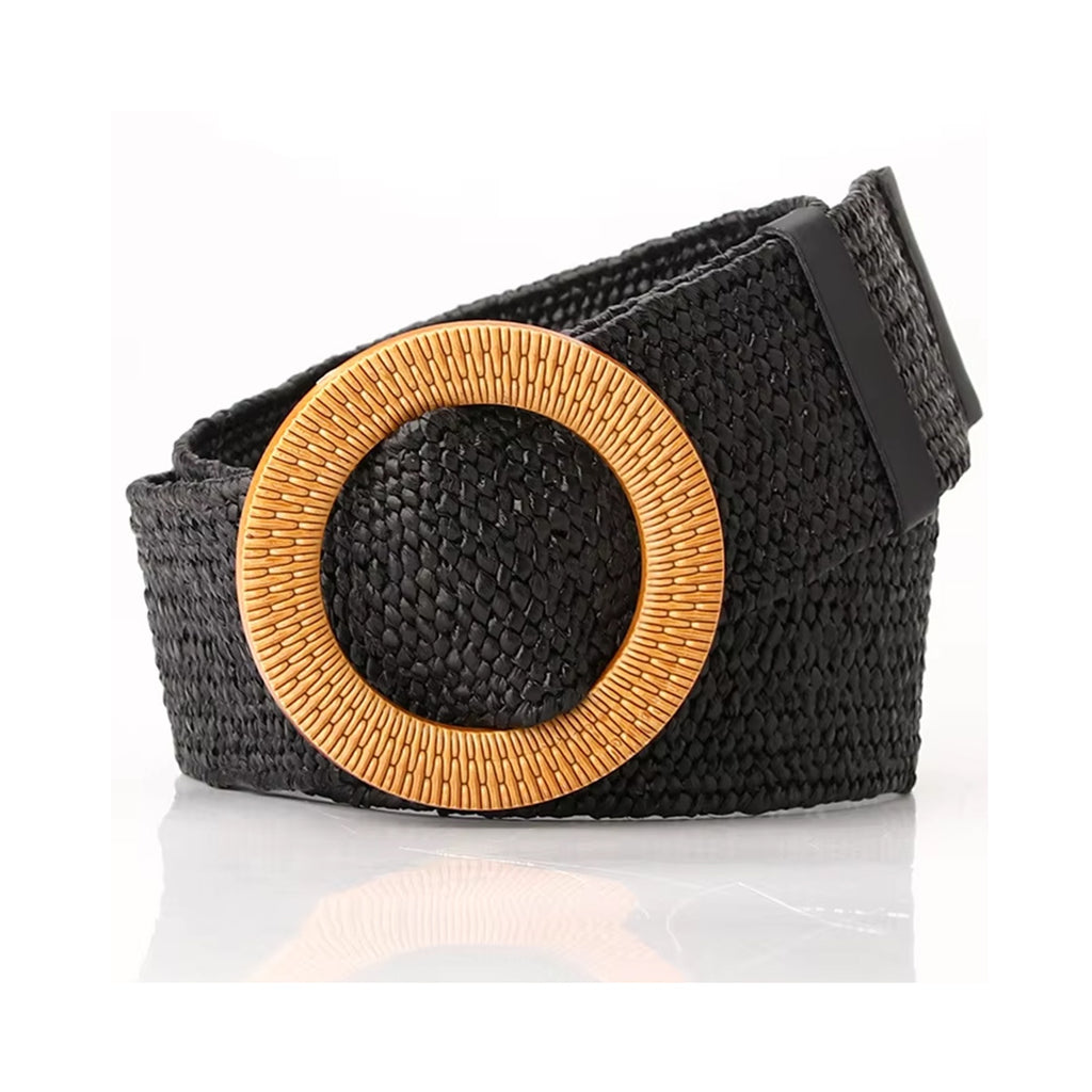 Belt Round Rattan Buckle - Black