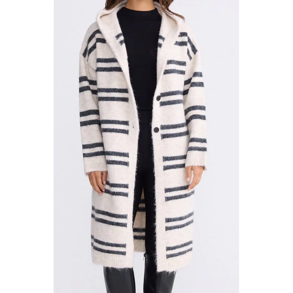 Cardigan Chelsea Knit - Natural w Grey Stripe
