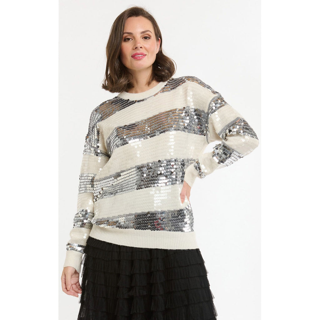 Jumper Sequin Striped ONE SIZE - Cream & Grey