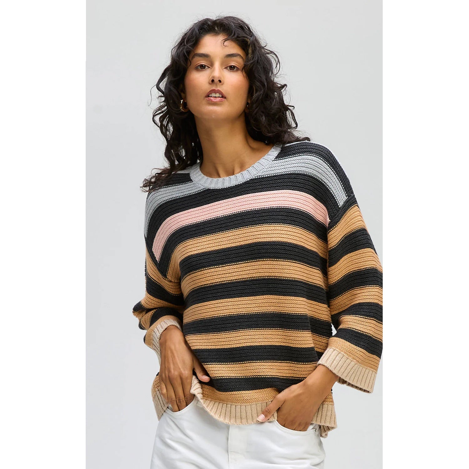 Knit Chunky Stripe Crew - Charcoal