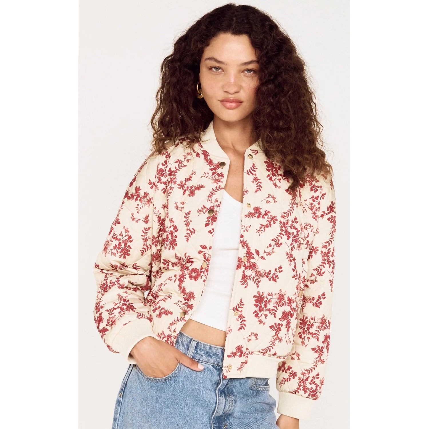 Jacket Leona Puffer - Wine & Cream Floral